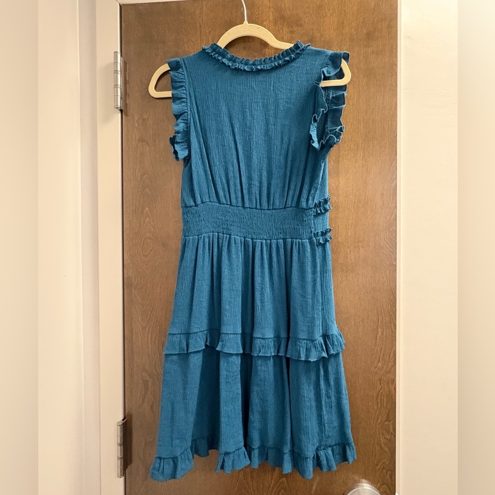 Boutique Dark teal Ruffled V-Neck Dress Size Medium - Picture 2 of 3